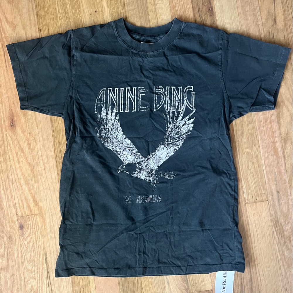 Anine Bing Black Graphic Tee Bald Eagle Excellent condition Sz XSmall Cotton